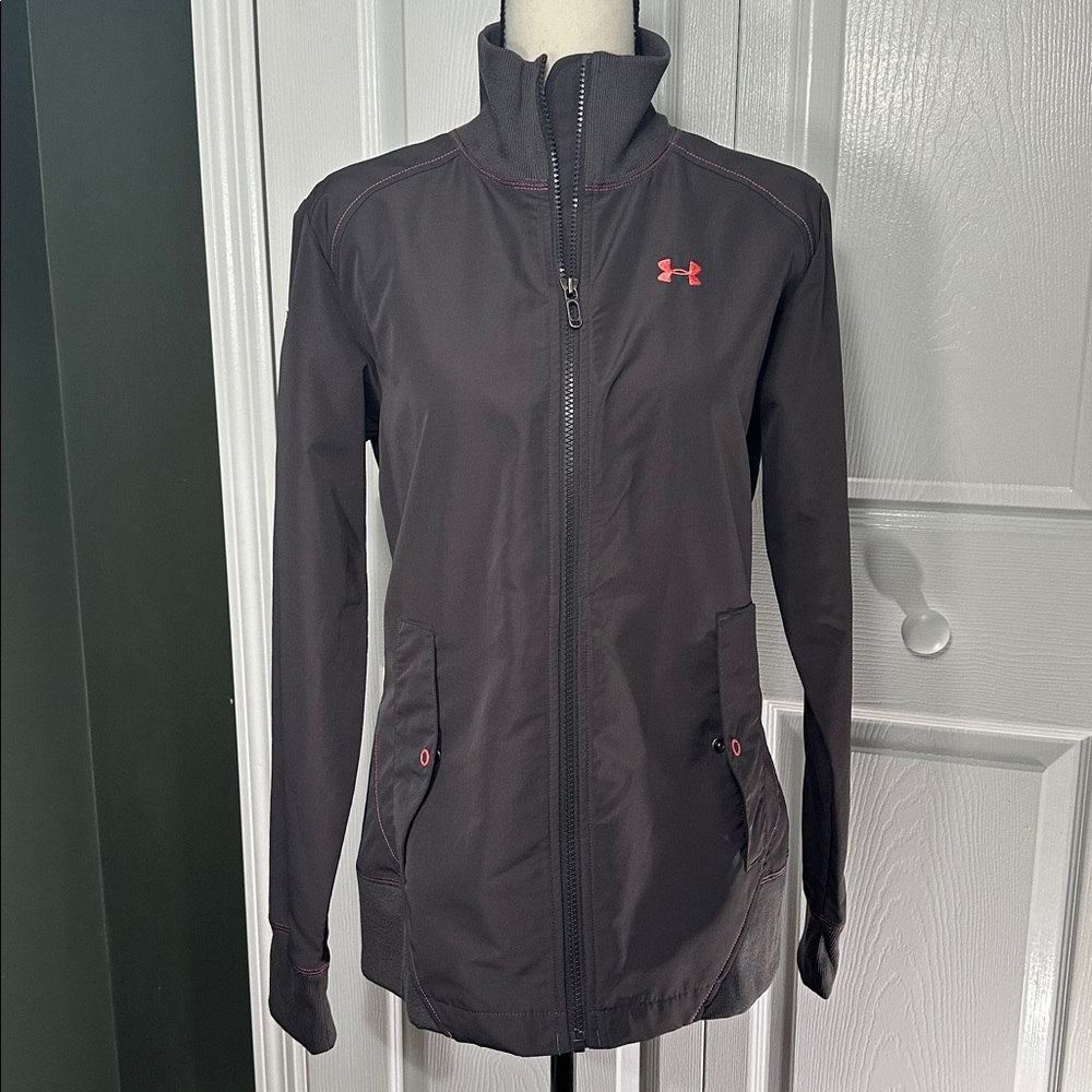 Women's Under Armour Force 3 All Season Windbreaker Jacket Gray Rainbow trim